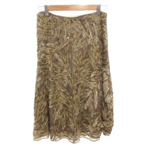 スカート 絹 シルク 6 グレージュ スパンコール装飾 ビジュー ひざ丈 /FF GY62