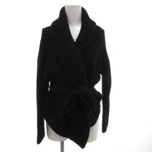 カーディガン ニット ウール F 黒 ブラック ショールカラー ボタンレス ベルト紐 /FF GY62