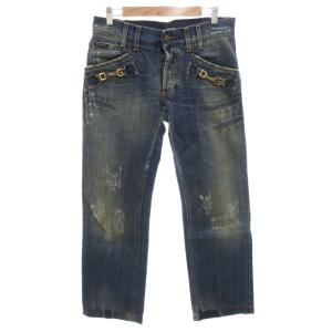 デニムパンツ ジーンズ 46 インディゴ  DG金具 ウォッシュ加工 ダメージ加工 ストレート /FF