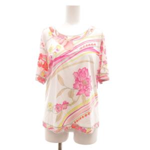 FASHION カンカン カットソー Tシャツ 半袖 総柄 40 ピンク 白 ホワイト /JS GY62