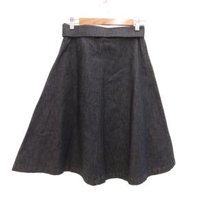 PRADA デニムスカート ひざ丈 ベルト サイドジップ 40 インディゴブルー /JS GY62