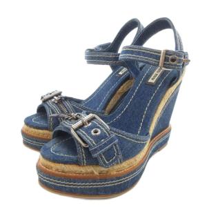 サンダル 37 インディゴ 茶 ブラウン ウェッジソール エスパドリーユ ストラップ デニム /FF GY62