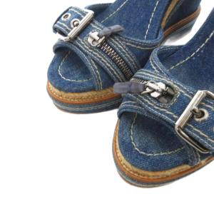 miumiu サンダル 37 インディゴ 茶 ブラウン ウェッジソール エスパドリーユ ストラップ デニム /FF GY62