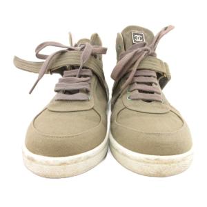 CHANEL キャンバスシューズ スニーカー ハイカット ロゴ 37 カーキ /JS GY62