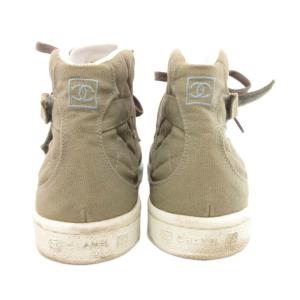 CHANEL キャンバスシューズ スニーカー ハイカット ロゴ 37 カーキ /JS GY62