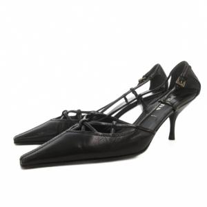 パンプス スクエアトゥ ハイヒール レザー 35.5 黒 ブラック /FF GY62