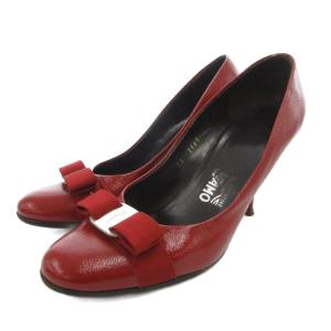 ヴァラリボン パンプス レザー 8 赤 レッド ハイヒール ラウンドトゥ /FF GY62