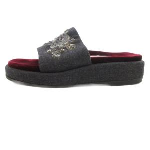 DOLCE&GABBANA サンダル 37 ボルドー グレー 刺繍 ビーズ装飾 厚底 /FF GY62