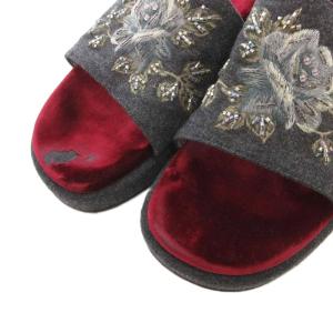DOLCE&GABBANA サンダル 37 ボルドー グレー 刺繍 ビーズ装飾 厚底 /FF GY62