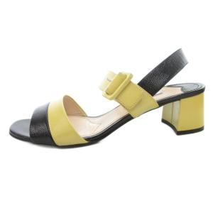 PRADA サンダル 37 黒 ブラック 黄 イエロー ブロックヒール ストラップ /FF GY62