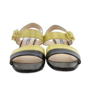 PRADA サンダル 37 黒 ブラック 黄 イエロー ブロックヒール ストラップ /FF GY62