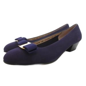 ヴァラリボン パンプス スエードレザー 8 紫 パープル ラウンドトゥ チャンキーヒール /FF GY62