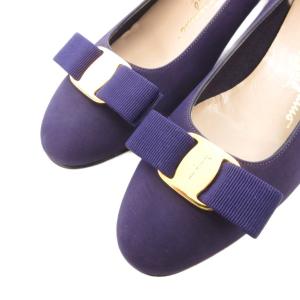 Salvatore Ferragamo ヴァラリボン パンプス スエードレザー 8 紫 パープル ラウンドトゥ チャンキーヒール /FF GY62