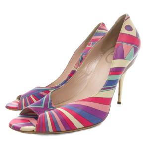 パンプス ピンヒール オープントゥ 総柄 37.5 マルチカラー /GV GY62
