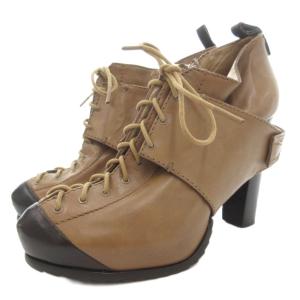 MCQ レースアップブーツ ブーティー ハイヒール サイドジップ レザー 38 茶 ブラウン /GV GY62