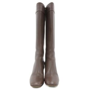 Salvatore Ferragamo ガンチーニ ロングブーツ サイドジップ レザー ヒール 5.5 茶 ブラウン /JS GY62