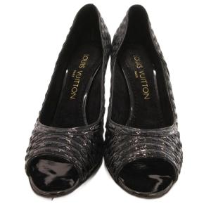 LOUIS VUITTON オープントゥパンプス エナメルレザー ペーパー編み込み 34 黒 ブラック /JS GY62