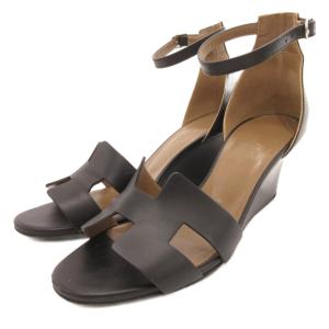 ストラップサンダル レザー Hデザイン 37.5 黒 ブラック /JS GY62