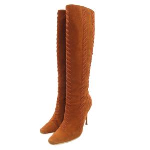 ロングブーツ スエード レザー ヒール サイドジップ 37.5 茶 ブラウン /JS GY62