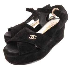 サンダル ココマーク ラインストーン スエード 38 ブラック