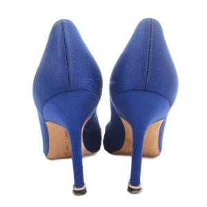 MANOLO BLAHNIK ハンギシ HANGISI サテンパンプス ヒール ポインテッドトゥ 34.5 青 ブルー /GV GY62