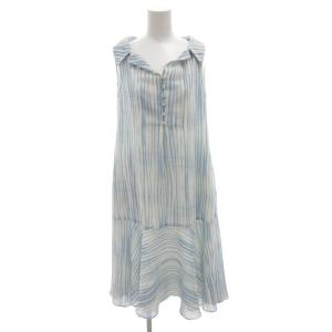 Daydream Dress ワンピース XS 白 ホワイト 水色 ライトブルー ストライプ柄 開襟 ノースリーブ