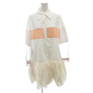 シャツ ブラウス シアー切替  オーストリッチフェザー 長袖 42 白 ホワイト /FF GY62