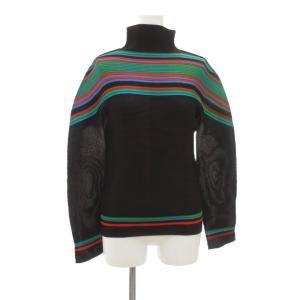 プリーツ カットソー ボーダー切替 ボトルネック 長袖 ブラウン系 マルチカラー /UO GY62