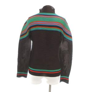 me ISSEY MIYAKE プリーツ カットソー ボーダー切替 ボトルネック 長袖 ブラウン系 マルチカラー /UO GY62