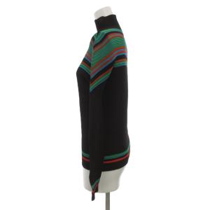 me ISSEY MIYAKE プリーツ カットソー ボーダー切替 ボトルネック 長袖 ブラウン系 マルチカラー /UO GY62