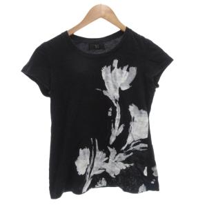 ヨウジヤマモト Tシャツ カットソー 2 白 ホワイト 黒 ブラック プリント ラウンドネック 半袖 /FF