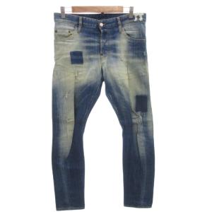 デニムパンツ ジーンズ 44 インディゴ ウォッシュ加工 パッチワーク スキニー /FF GY62