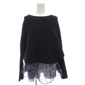 アンサンブルニット クロップドニット ノースリーブカットソー 切替 総柄 40 紺 ネイビー /GV GY62