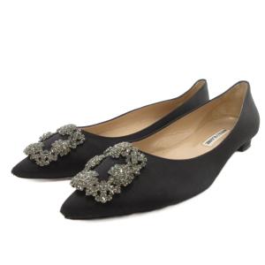 パンプス ポインテッドトゥ ビジュー バックルモチーフ 38 黒 ブラック /FF GY62
