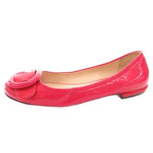 PRADA フラットシューズ パンプス バックルデザイン エナメル 37.5 ピンク /FF GY62