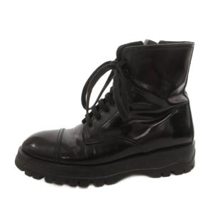 PRADA サイドジップ ショートブーツ レースアップ 37 ブラック