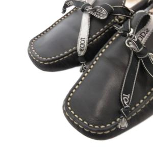 TOD'S ドライビングシューズ フラット スクエアトゥ レザー 37 黒 ブラック /FF GY62