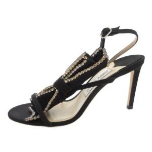 JIMMY CHOO サンダル ラインストーン  ハイヒール ビジュー ストラップ 37.5 黒 ブラック /FF GY62