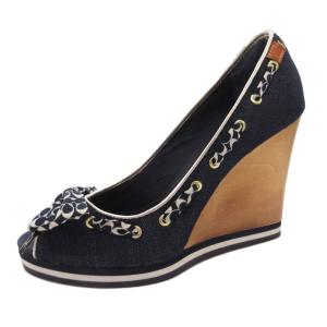 COACH ウェッジソール パンプス シューズ オープントゥ 7.5 紺 ネイビー /FF GY62