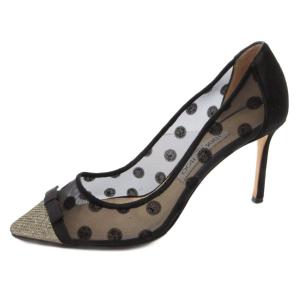 JIMMY CHOO パンプス ポインテッドトゥ チュール切替 ドット 37.5 黒 ブラック /FF GY62