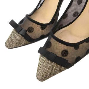 JIMMY CHOO パンプス ポインテッドトゥ チュール切替 ドット 37.5 黒 ブラック /FF GY62