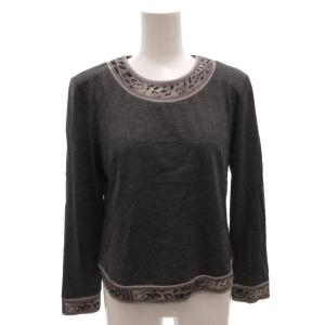 FASHION ニットカットソー 柄切替 長袖 M グレー /FF GY62