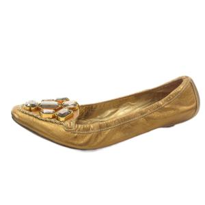 PRADA バレエシューズ フラット ビジュー カットストーン 37 ゴールドカラー 金色 /FF GY62