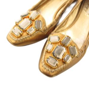 PRADA バレエシューズ フラット ビジュー カットストーン 37 ゴールドカラー 金色 /FF GY62