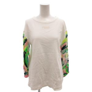 ロンT Tシャツ カットソー 切替 総柄 ロゴ 長袖 8 白 ホワイト /FF GY62