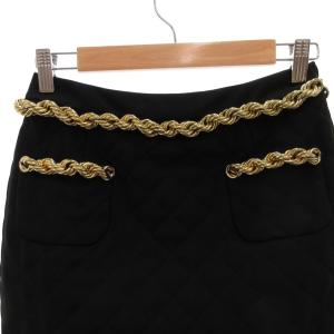 MOSCHINO タグ付き スカート チェーン装飾 中綿 キルティング ひざ丈 38 黒 ブラック /FF GY62