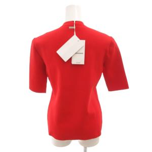 Salvatore Ferragamo タグ付き Tシャツ カットソー クルーネック ロゴ プレート 七分袖 M 赤 レッド /FF GY62