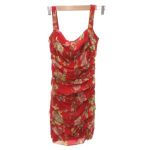 ワンピース 花柄 ドレープ シルク 絹 ストレッチ 38 赤 レッド /FF GY62