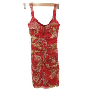 DOLCE&GABBANA ワンピース 花柄 ドレープ シルク 絹 ストレッチ 38 赤 レッド /FF GY62