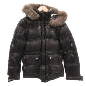 ダウンジャケット 裏地チェック フォックスファー M ブラック